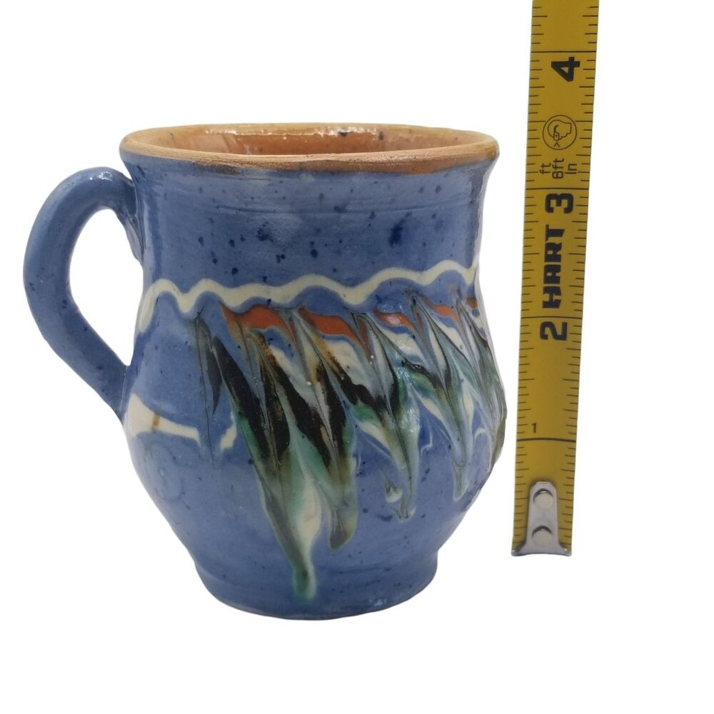 Vintage Stoneware Pottery Mug SIGNED Native American SIGNED Blue Drip Glaze - Picture 10 of 10
